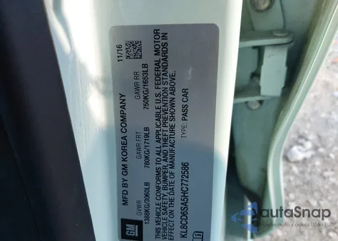 2017 Chevrolet Spark 1Lt Cvt from USA, damaged, VIN KL8CD6SA5HC772586